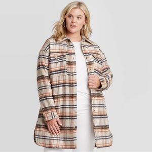 Plus size 4x quilted lined, flannel shacket. Neutral taupe color. Oversized.
